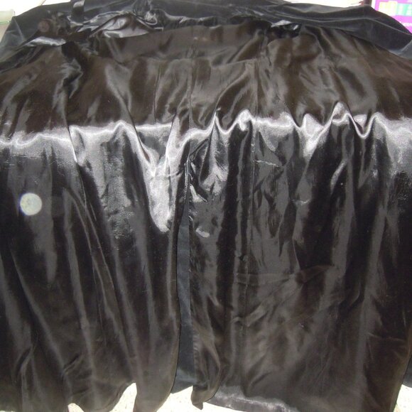 Vintage Black 100% Cotton Velvet Maxi Long Coat Opera Trench Belted MEDIUM - Picture 9 of 9